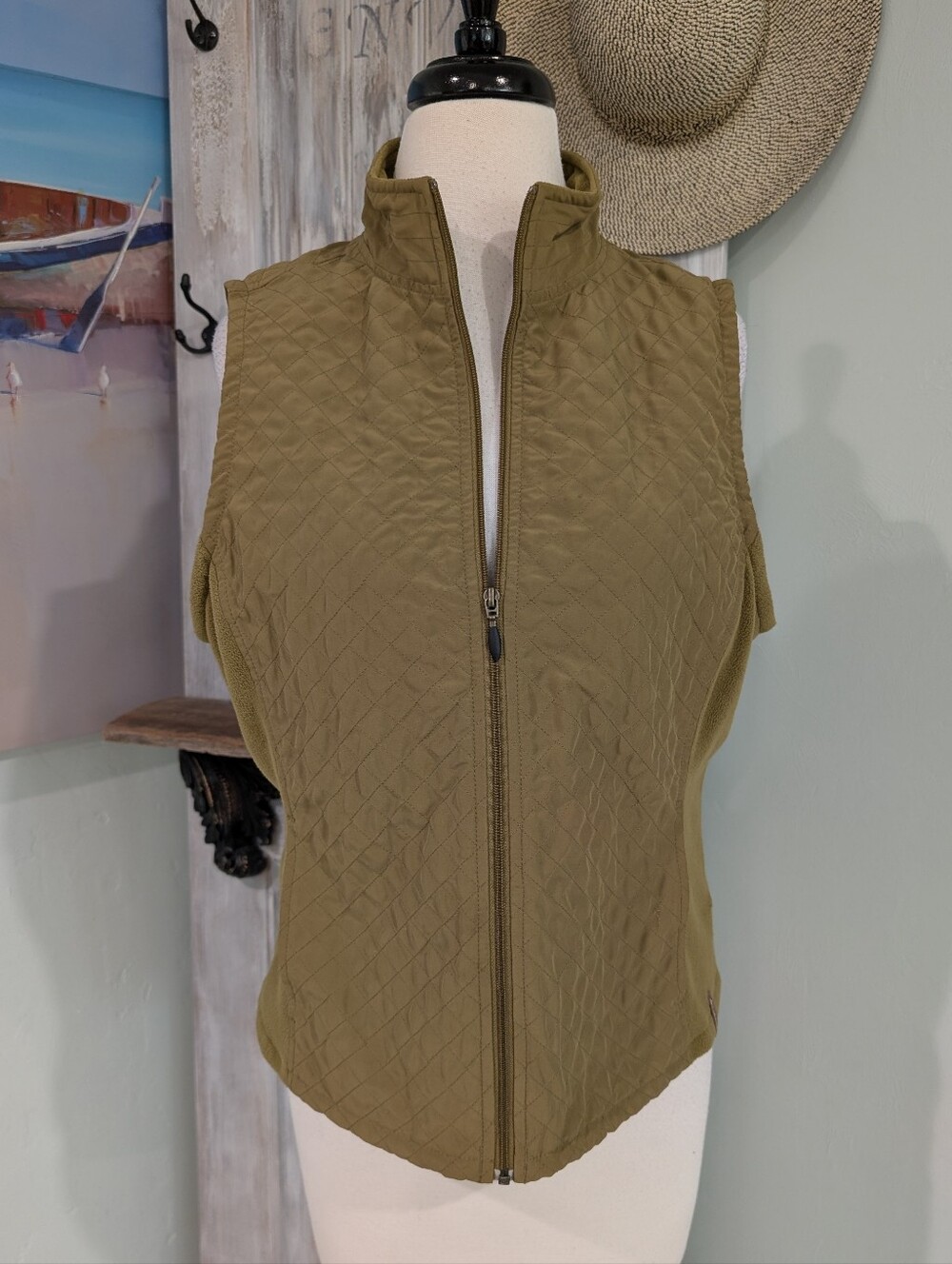 Columbia Quilted Olive Green Zip Front Vest